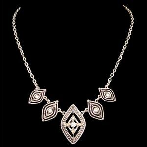 New York & Co Statement Necklace‎ 21" Rhinestone Silver Tone Retro Art Deco 20s